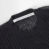 Ultra-light Merino wool ribbed crew neck sweater in Black– sustainable knitwear-Maison Marron et amis