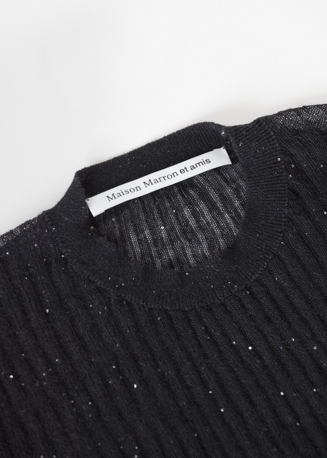Ultra-light Merino wool ribbed crew neck sweater in Black– sustainable knitwear-Maison Marron et amis