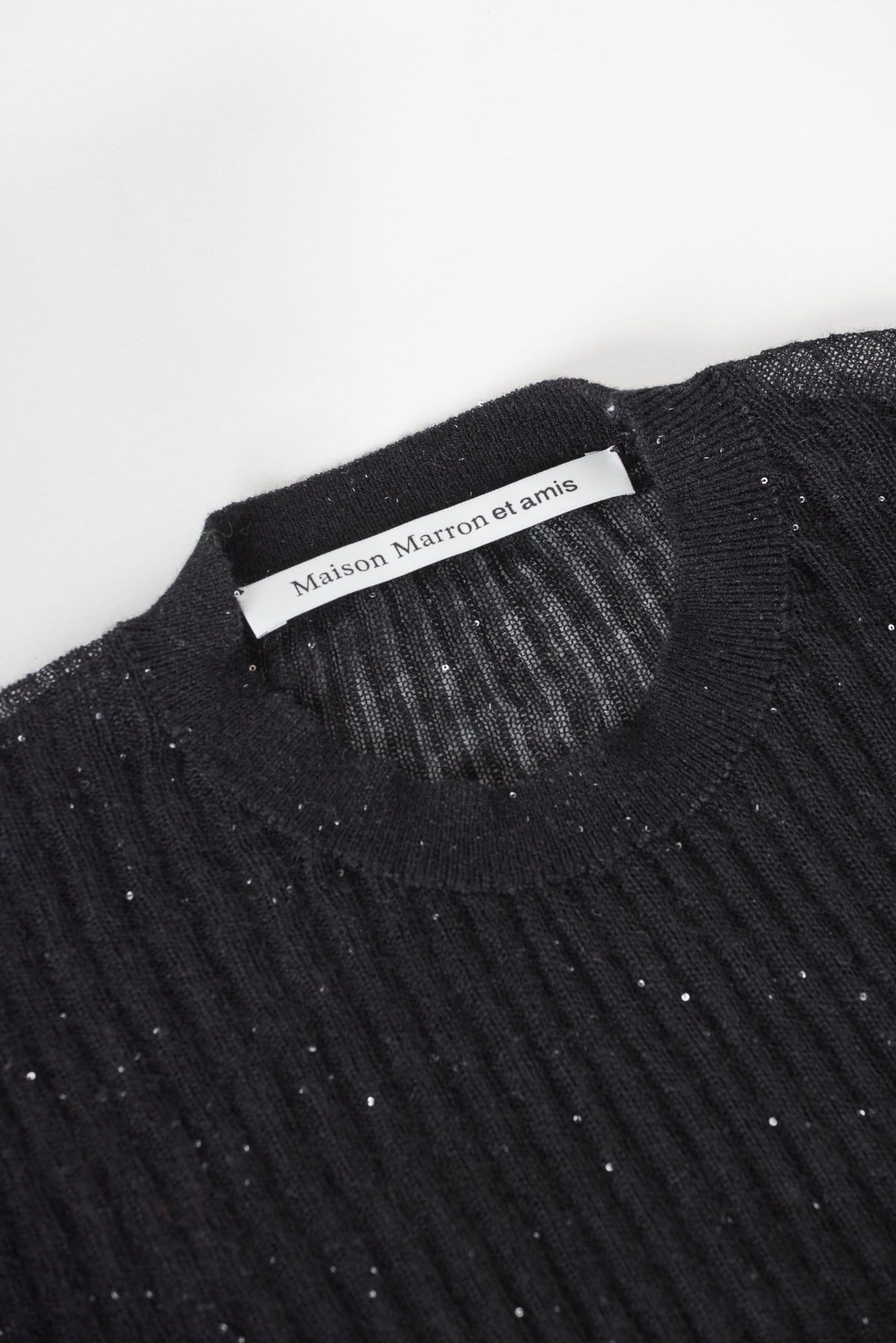 Ultra-light Merino wool ribbed crew neck sweater in Black– sustainable knitwear-Maison Marron et amis