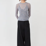 Ultra-light Merino wool ribbed crew neck sweater in Grey Melange with subtle sequin - Maison Marron et amis