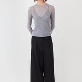 Ultra-light Merino wool ribbed crew neck sweater in Grey Melange with subtle sequin - Maison Marron et amis