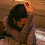 Ultra-light Merino wool ribbed crew neck sweater in Grey Melange with subtle sequins - Maison Marron et amis