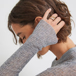 Close-up of ribbed texture and delicate shimmer on Grey Melange Merino wool sweater - Maison Marron et amis